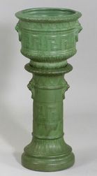 Art Pottery Matte Green Glazed Jardiniere and Pedestal